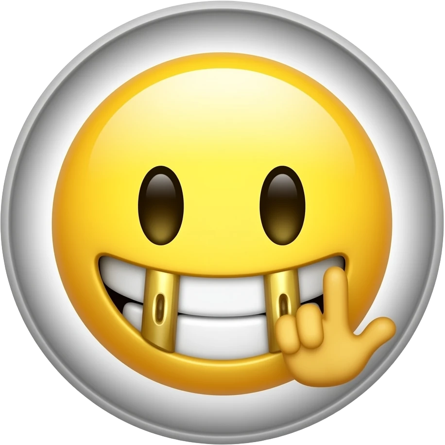 Normal yellow imoji showing his teeth with his hand his teeth have gold grills circle imoji emoji
