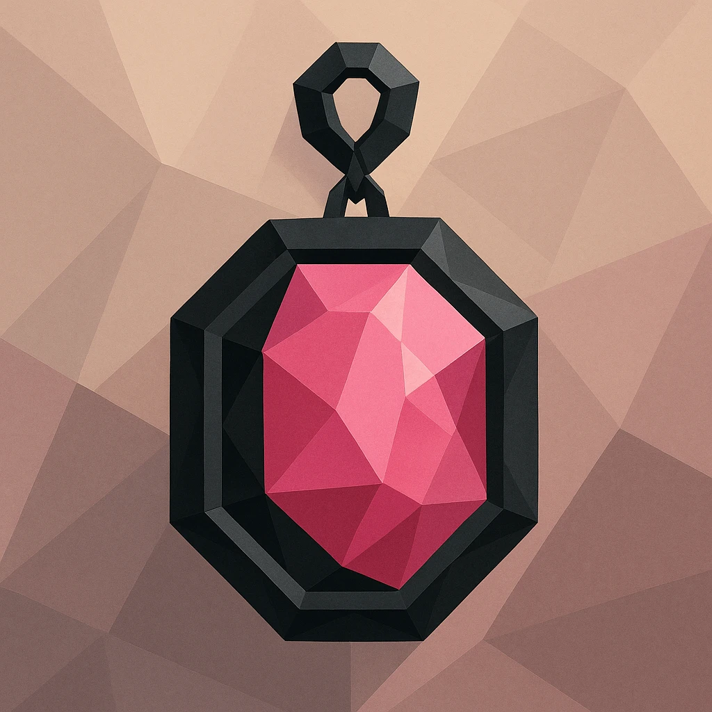 wearable object inspired by BLACKPINK, polygonal style, black and pink colors, faceted and modern, could be a geometric necklace, earring, or brooch emoji