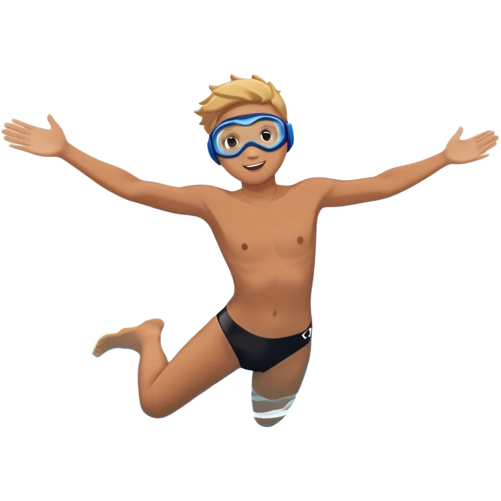 A young person leaps boldly into a sparkling pool named “Confidence,” arms wide, surrounded by skilled divers mid-air. Though less experienced, their fearless energy shines, symbolizing the courage to grow alongside greatness. emoji