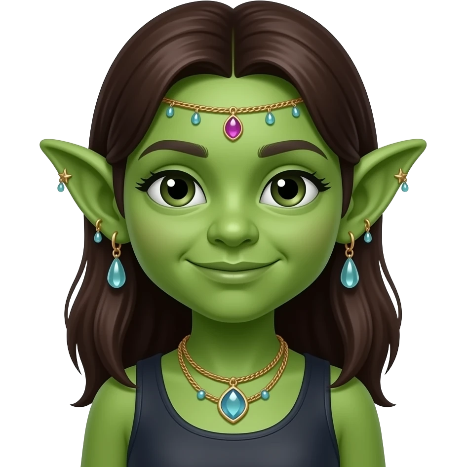 Green skin Goblin girl with shiny trinkets emoji