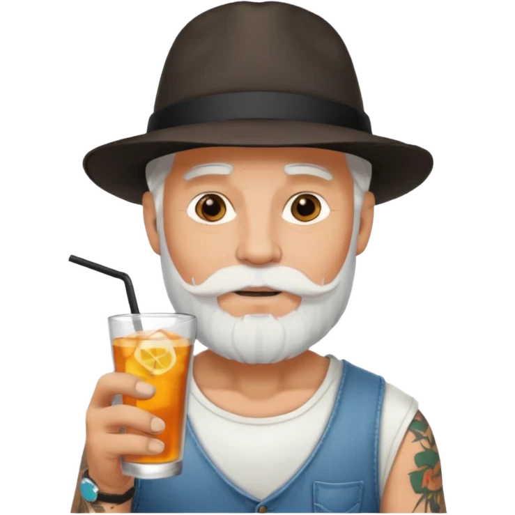  tatoo guy Drink holders with hat white hair white bearded  emoji