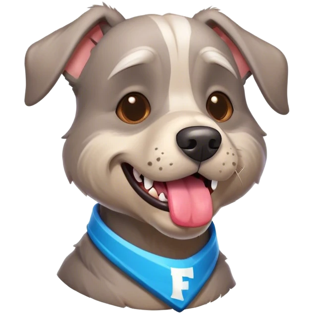 Grey old dog with tongue sticking out and a Fortnite shirt on emoji
