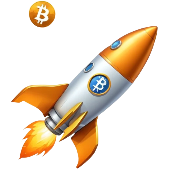 Rocket with Bitcoin logo going to the moon emoji