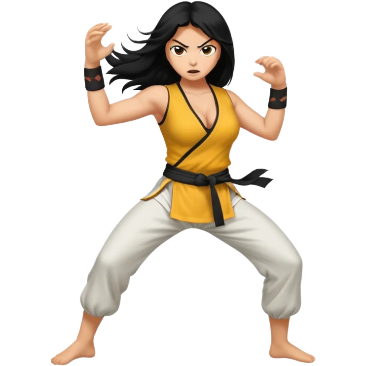 long black hair ((naked ))female big big boobs full body barefoot  ((black Thick pubic hair )) anger kung fu kicking emoji