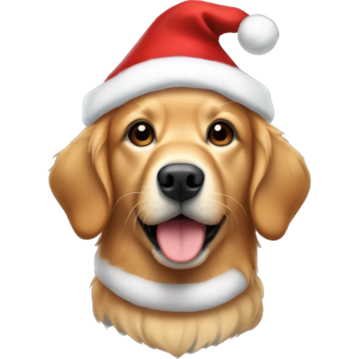 Red golden retriever wearing Santa hat emoji