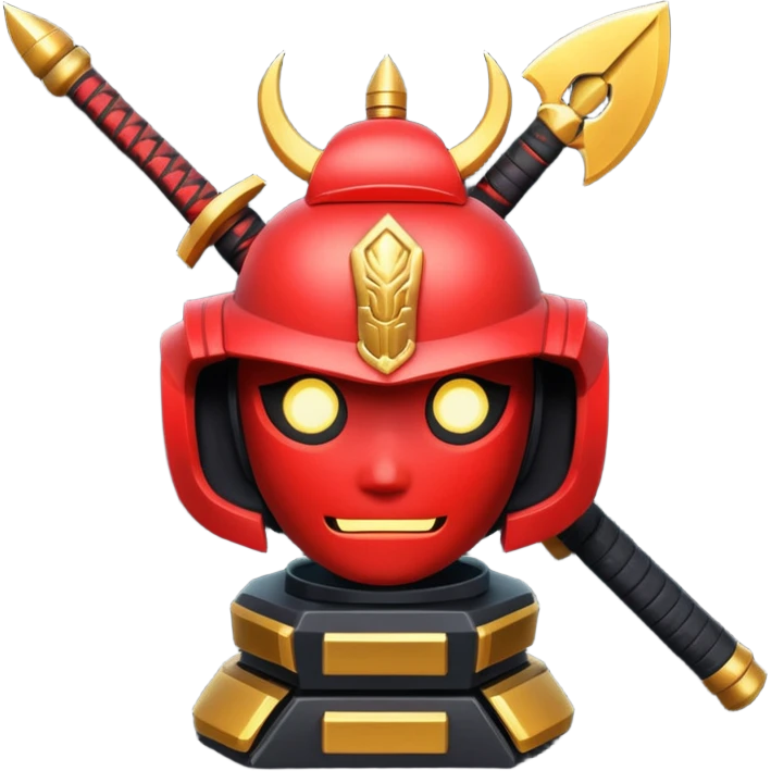 samurai themed space miner tool icon, futuristic mining tool inspired by katana, Japanese armor details, red black gold color palette, glowing energy accents, 3D cartoon, mobile game icon style, clean background, soft shadow, no text, no watermark

 emoji