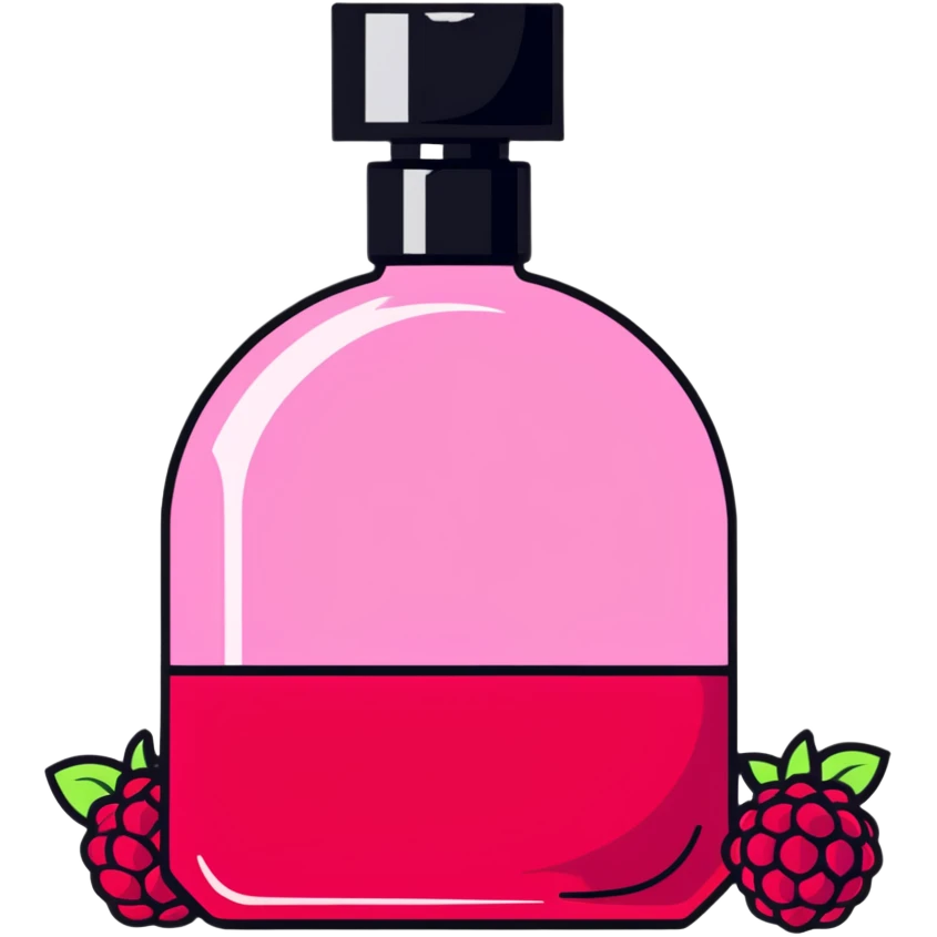 AVON women's perfume bottle next to a red raspberry bottle emoji