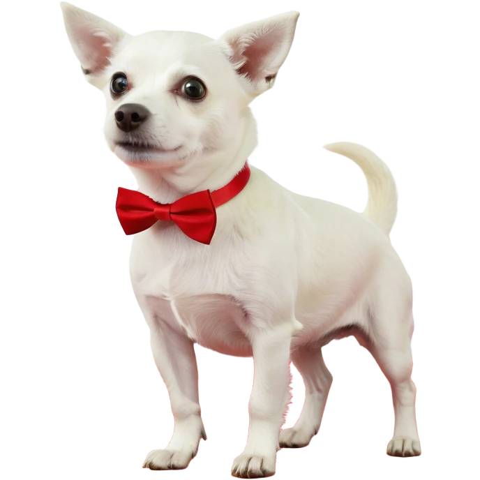 Cute little white dog walking on a red carpet ￼ emoji