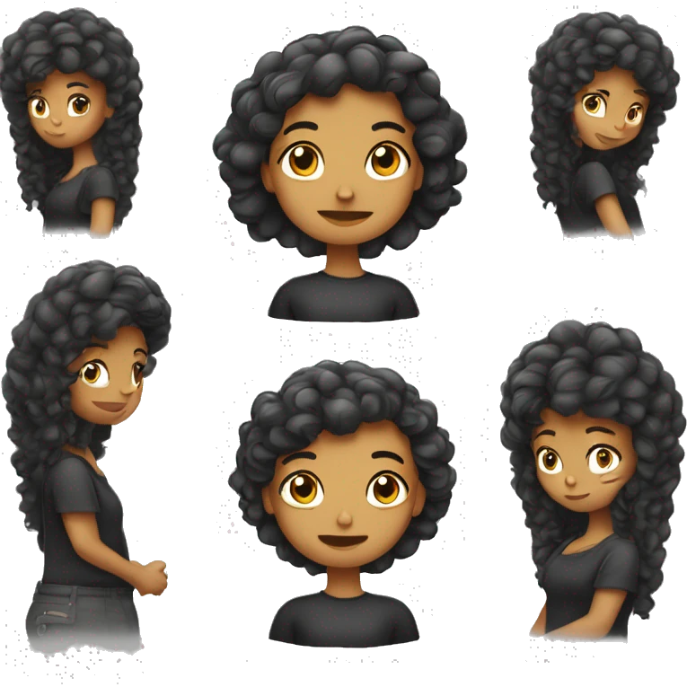 Uma menina de cabelo preto mexendo em um celular emoji