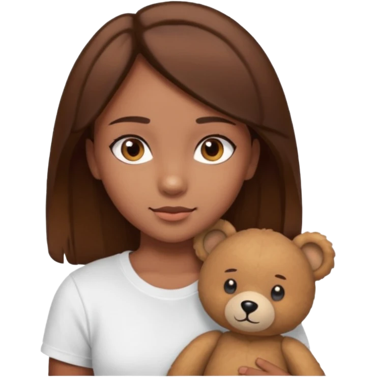 A Girl with Brown hair and Brown eyes with a t-shirt White. The t-shirt have dels a Teddy bear emoji