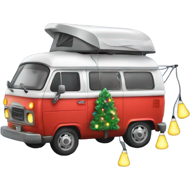 Camping van with Christmas lights emoji