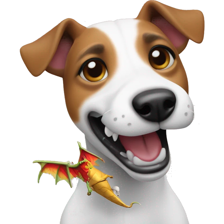 make a jack russell dog with a dragon toy in its teeth emoji