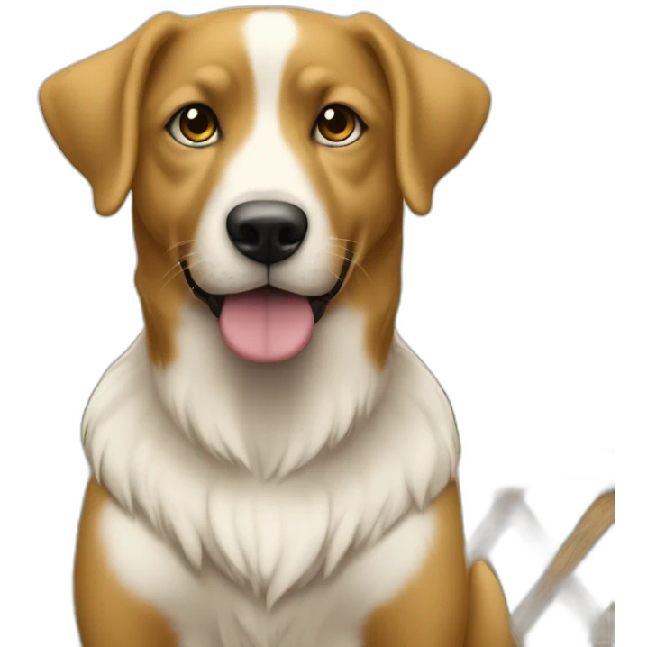 Créame  joven de pelo largo color castaño ojos cafés delgada y cargando un perro  de color amarillo con manchas blancas  en un jardin emoji