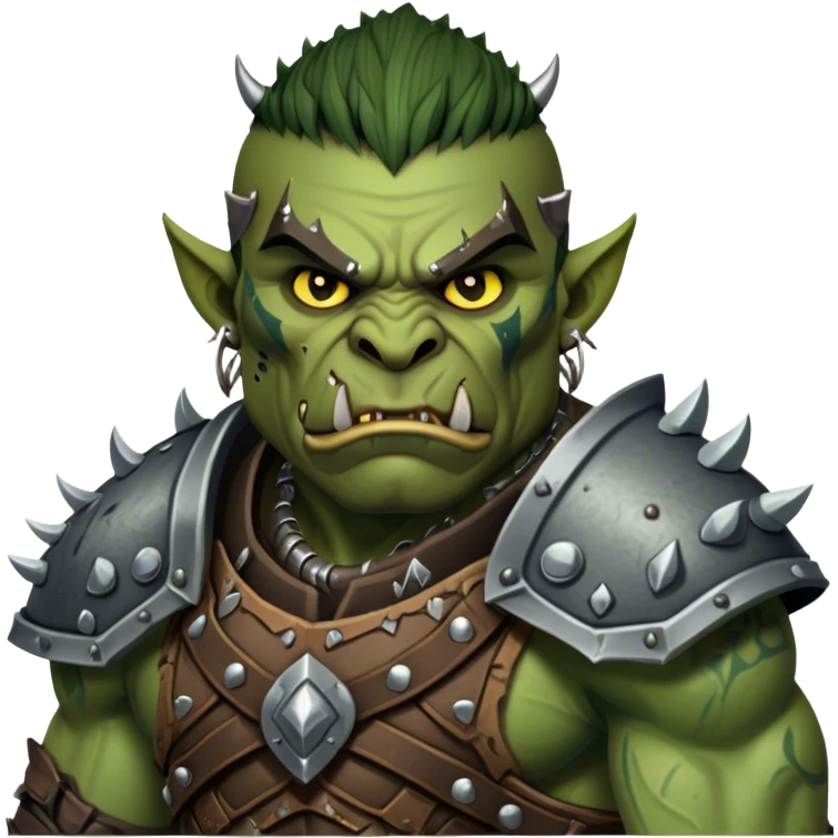 Cinematic Realistic WoW Orc Warrior Portrait, depicted with battle-scarred, rugged green skin and a powerful, muscular build that radiates primal strength. Clad in intricately detailed tribal armor accented with dark leather and iron embellishments in deep, earthy tones, his fierce eyes and determined expression exude honorable might. Rendered with lifelike texture and dramatic natural lighting, high shine, noble and formidable, capturing the essence of a legendary orc champion. emoji