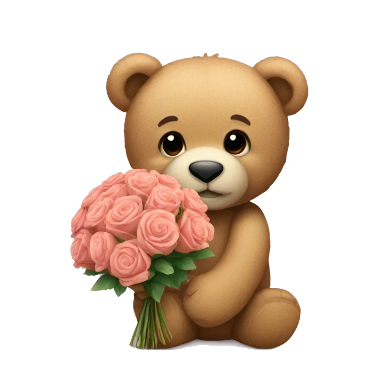 a teddy bear holding a bouquet  emoji