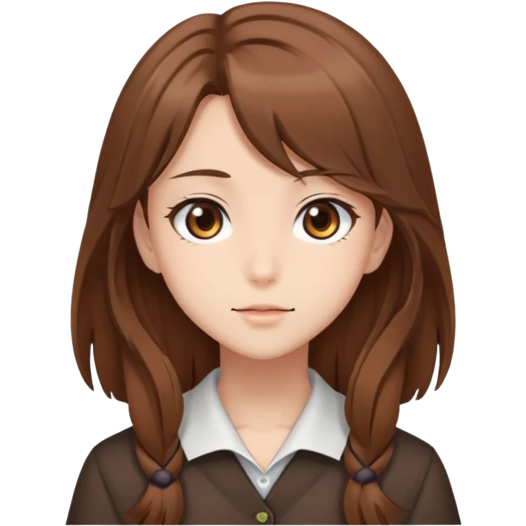 Generate me anime girl with brown tall hair with brown eyes  emoji