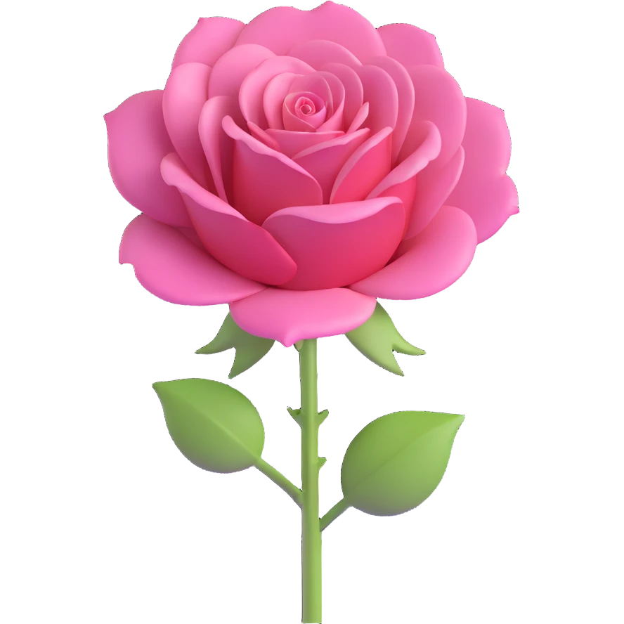 minimal 3D gothic single rose with pink petal, simple and elegant emoji