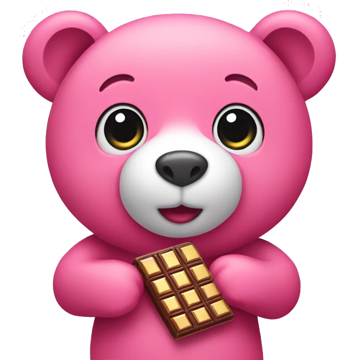 Cute pink bear holding chocolate bar emoji