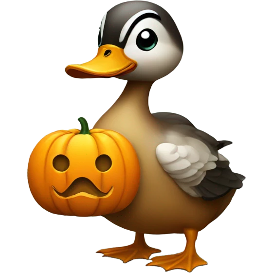 Duck holding pumpkin emoji