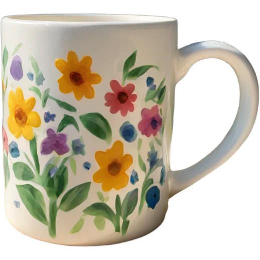 ceramic mug with flowers painted emoji