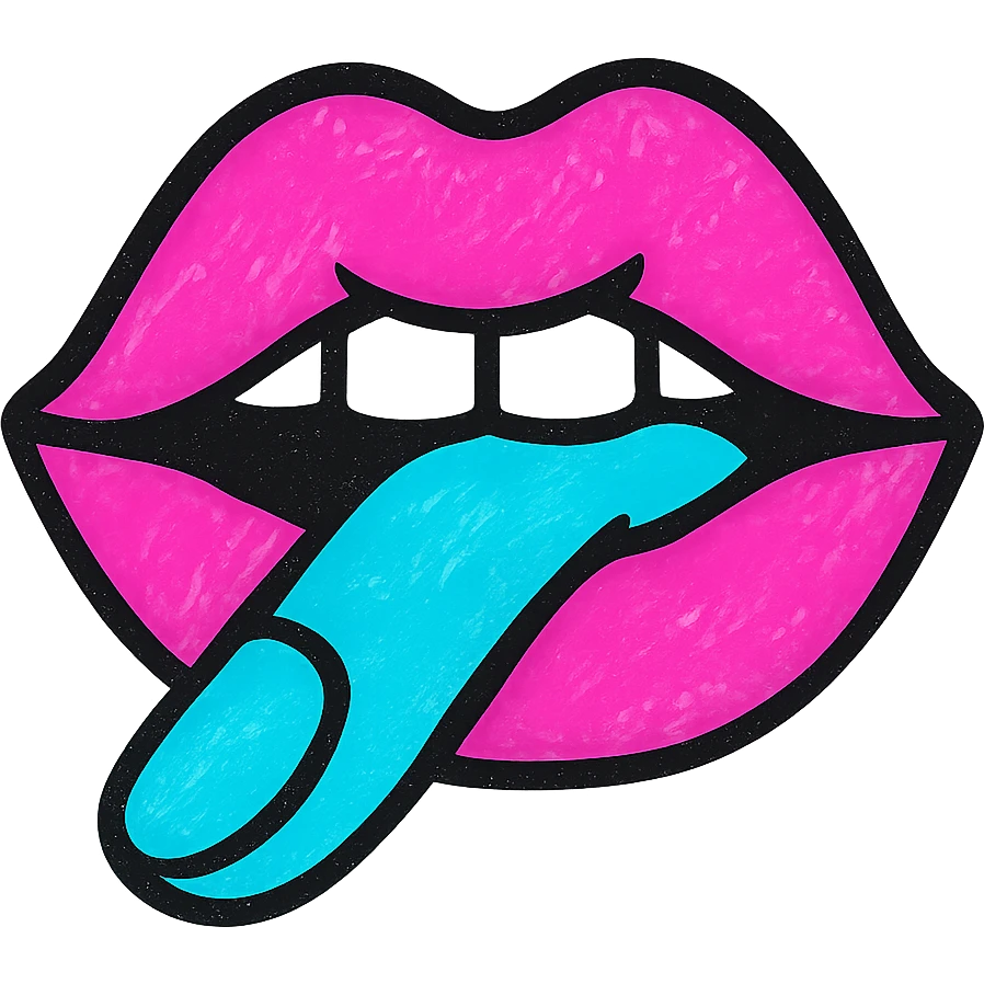 feminine lips biting a finger, pop art style, transparent background emoji