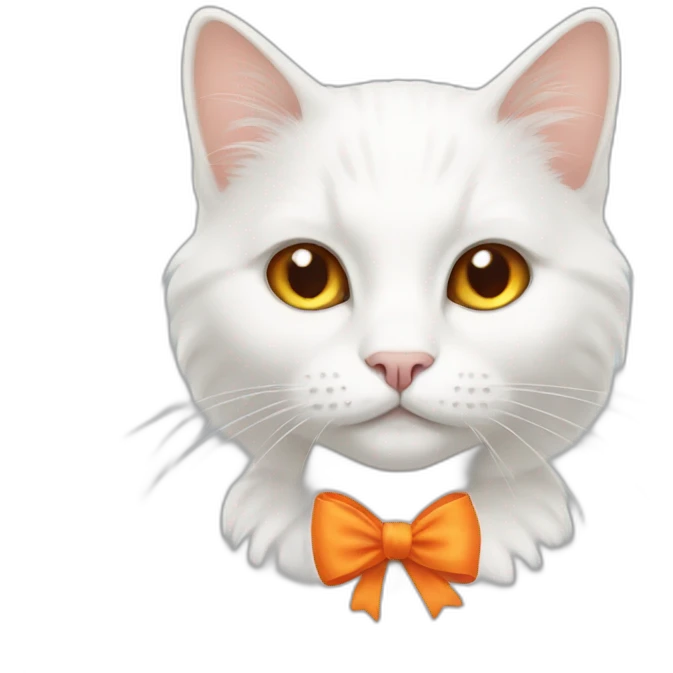 white cat with an orange bow emoji