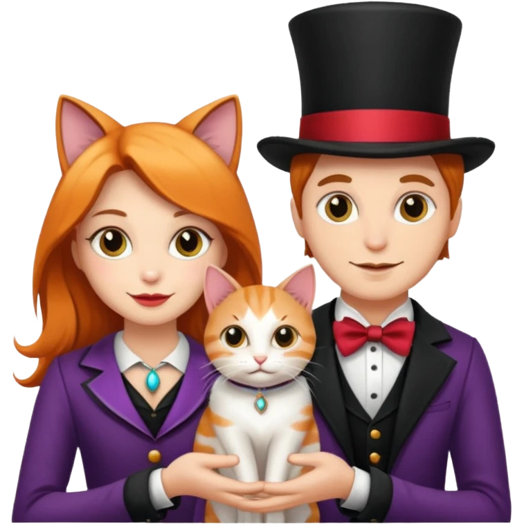 magician couple and their pet cat emoji