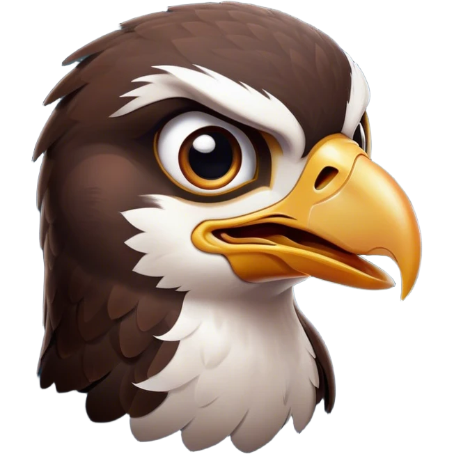 Cinematic Comical Falcon Portrait Emoji, Head tilted dramatically with an exaggeratedly shocked expression, featuring a sharply defined beak and wide, comically expressive eyes full of playful disbelief, Simplified yet hilariously expressive features, highly detailed, glowing with a slightly sassy glow, high shine, dramatic yet playful, stylized with an air of cheeky aerial mischief, soft glowing outline, capturing the essence of a meme-worthy falcon that looks ready to side-eye its way into viral fame! emoji