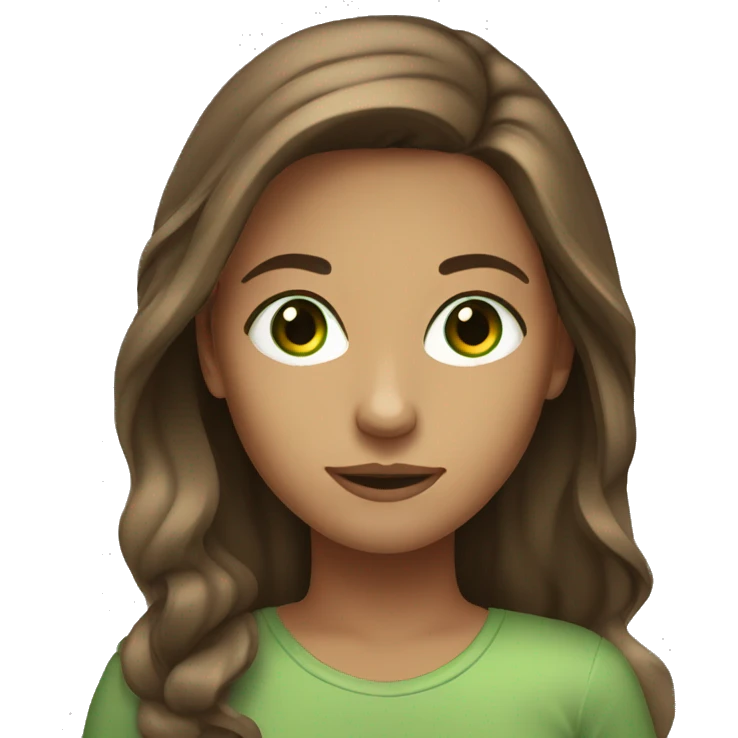 tan young woman green eyes long brown hair emoji