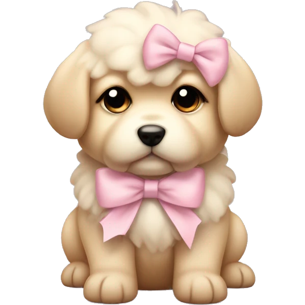 pouty fluffy fat pale tan puppy with pale pink bow emoji