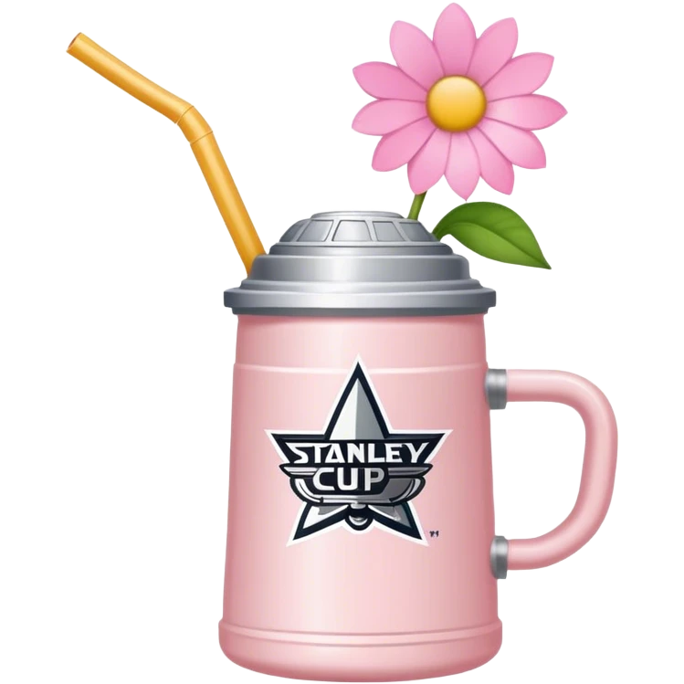 A light pink Stanley cup with a flower on top of the straw emoji