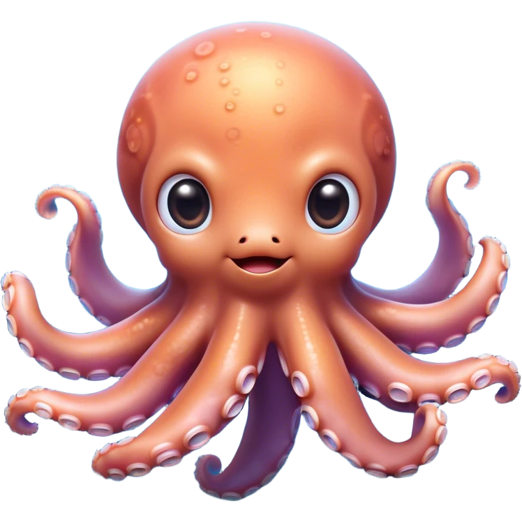 Cinematic Cute Octopus Portrait Emoji, Head tilted playfully and inquisitively, featuring a charming, rounded body with soft, shimmering skin and eight expressive, gently curling arms with playful suckers, with round, sparkling eyes full of wonder, Simplified yet irresistibly adorable features, highly detailed, glowing with a warm, inviting underwater glow, high shine, affectionate and lively, stylized with a touch of whimsical marine charm, soft glowing outline, capturing the essence of a mischievous yet loving octopus that seems as if it could float out of the screen into your arms! emoji