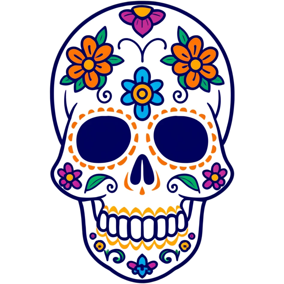 Day of the Dead skull with colorful paint and decorations emoji