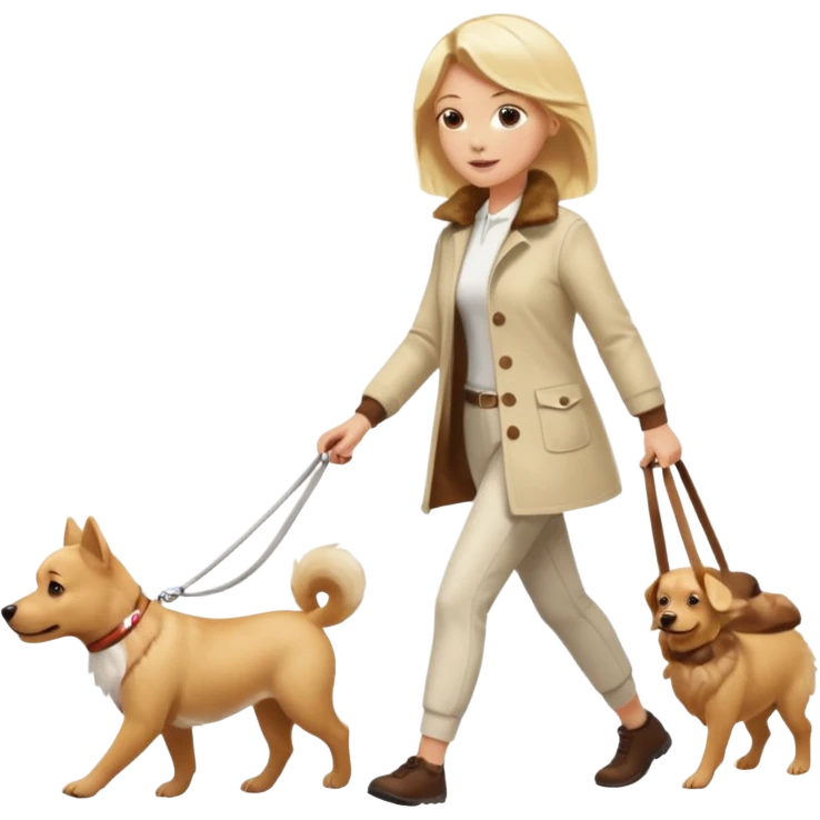 blonde woman wearing white walking only one malese dog emoji