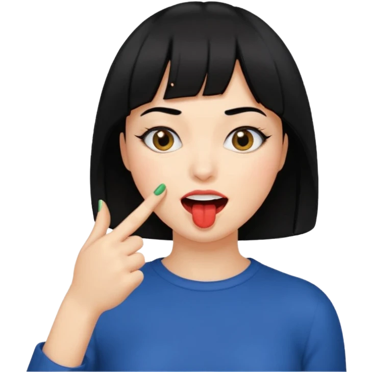 Chicas con pelo negro y corte bob haciendo que se muerde uno de sus dedos de manera picara emoji