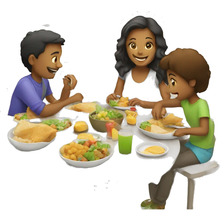 Parents eating lunch with their little kids  emoji
