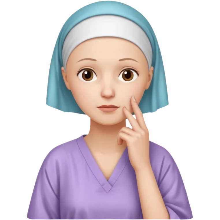 I want an emoji of a woman with cancer, the expression must be that of someone thinking, with their hand touching their chin.
 emoji