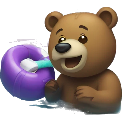 Bear in pool swimming with rubber tube  emoji