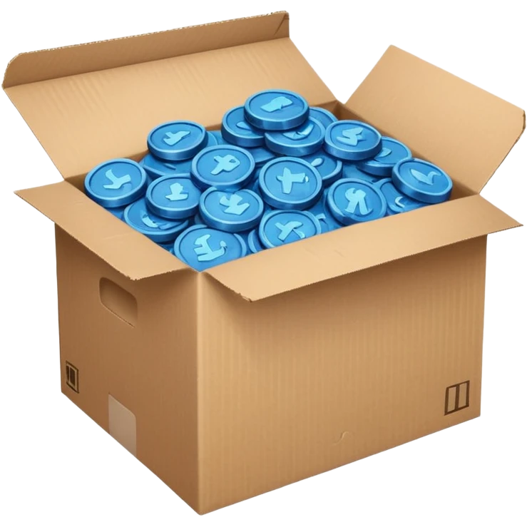 blue coins credit in a cardboard package emoji