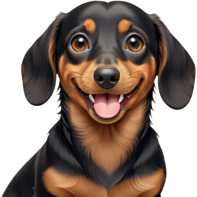 Cinematic Cute Yawning black and tan Dachshund Portrait Emoji, Head tilted slightly with a dramatic, wide-open yawn, showcasing a smooth black and tan coat with a subtle luster, floppy ears slightly drooping, round brown eyes barely open in drowsy contentment, Simplified yet irresistibly adorable features, highly detailed, glowing with a soft, cozy glow, high shine, relaxed yet expressive, stylized with a touch of whimsy, bright and endearing, soft glowing outline, capturing the essence of a sleepy yet affectionate companion, so drowsy it feels like it could stretch right out of the screen and curl up for a nap! emoji