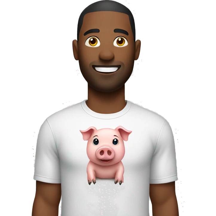 man wearing tshirt holding a pig emoji