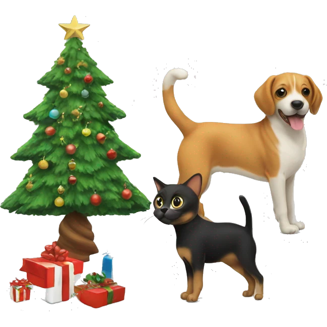 Cat and dog Christmas tree emoji