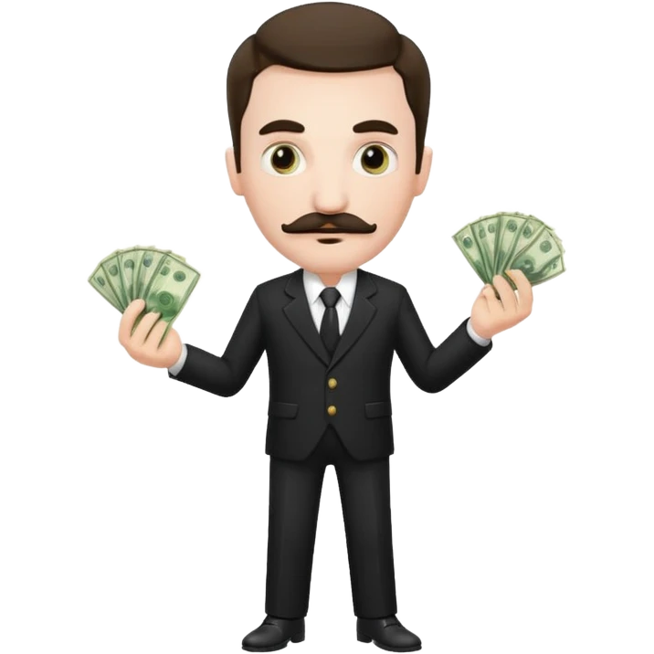 suspicious man uin a suit with a mustache and money emoji