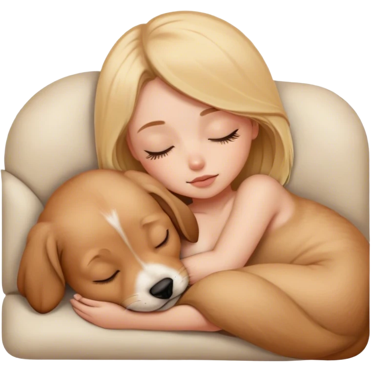 Light brown puppy sleeping on blonde white girl's lap emoji