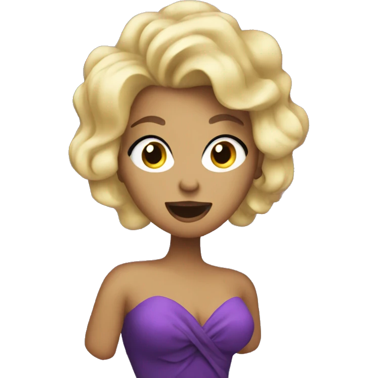 Blonde female singer singing in big puffy purple dress emoji