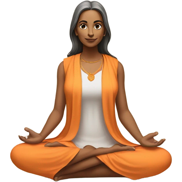 an  yogi Indian woman, sleeveless pastel shirt
  The character should be wearing an orange robe, symbolizing traditional yogic attire. The yogi can be sitting in a lotus position emoji