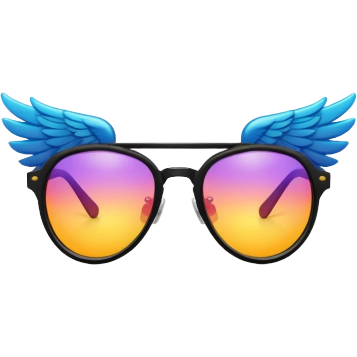 colourful hipster sunglasses with wings emoji
