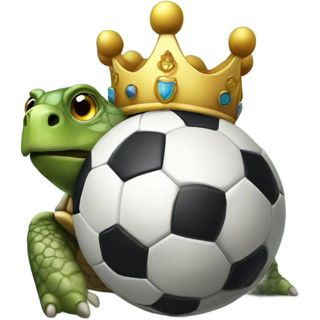 Turtle holding soccer ball with crown emoji