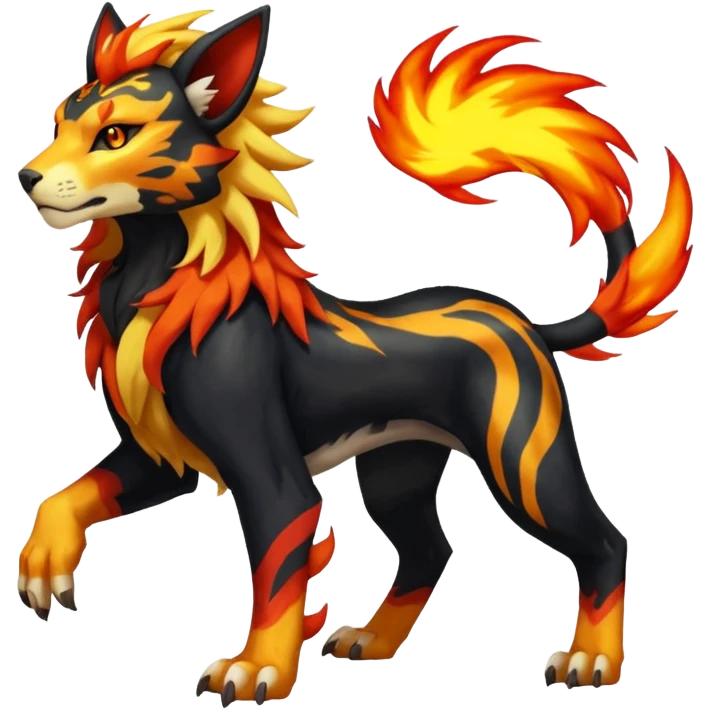Shiny Glowing Legendary Epic Pyroar-Torracat-Luxray-Tigress-Houndoom-Liger-Hybrid-Fakemon-hybrid-Creature (full body) emoji