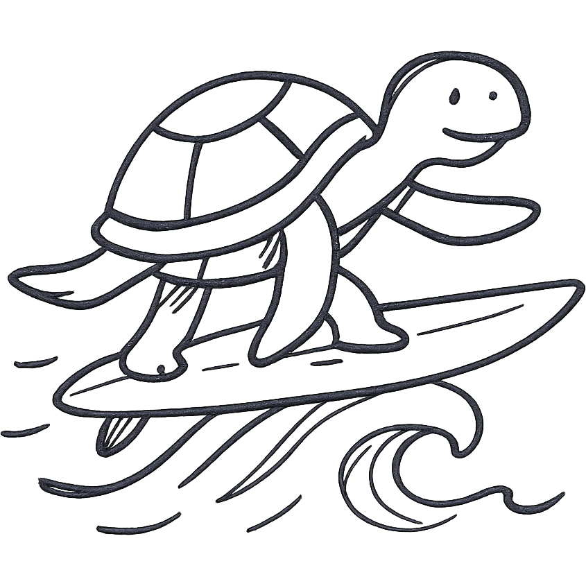 surfing turtle, hand drawn icon style, sketchy lines, whimsical emoji